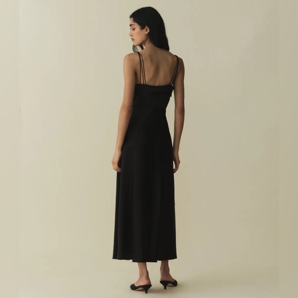 NWT Doen Donetta Satin Silky Sweetheart Strappy A Line Midi Gown Dress Black - Picture 6 of 16